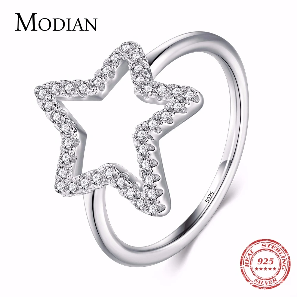 

2019 instagram Style 925 Sterling Silver Stars Cubic Zirconia Ring Fashion Crystal Classic Fashion Finger Jewelry For Women
