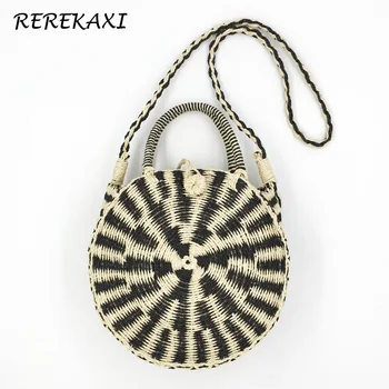 

Hand Woven Round Women Handbag Bohemian Summer Straw Beach Bag Female Rattan Shoulder Messenger Bags Knitted Crossbody Bag Tote