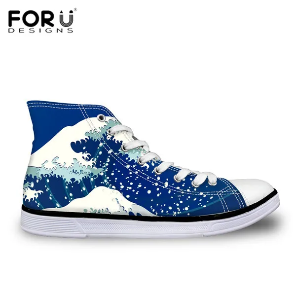 FORUDESIGNS/Женская Вулканизированная обувь повседневная парусиновая обувь с волнистым принтом для серфинга Студенческая обувь на плоской подошве со шнуровкой Женская обувь - Цвет: H5034AK
