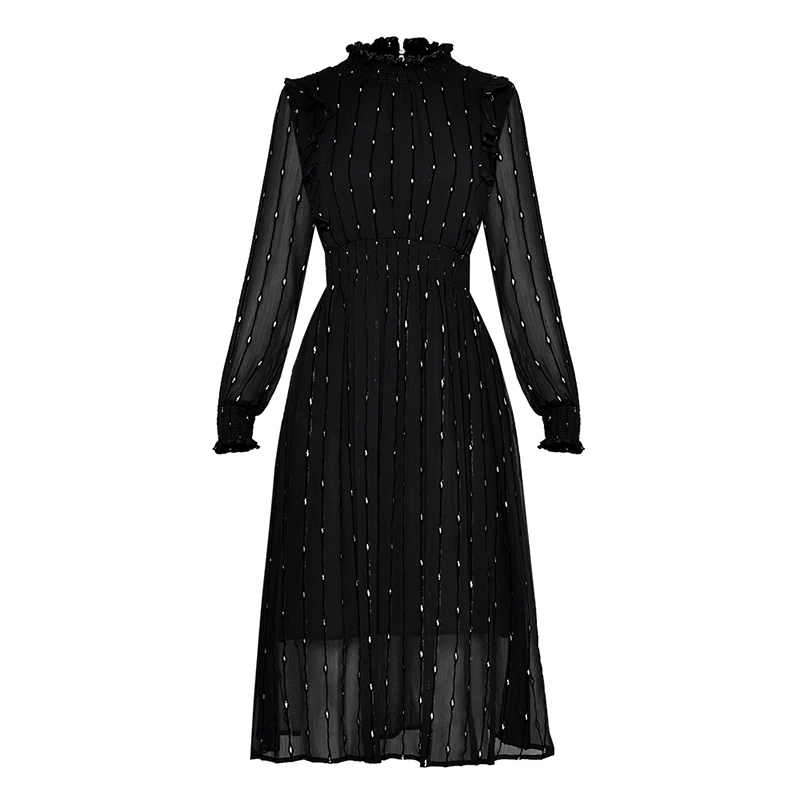 

HIGH QUALITY Newest Fashion 2019 Designer Runway Dress Women's Long Sleeve Dot Chiffon Dress