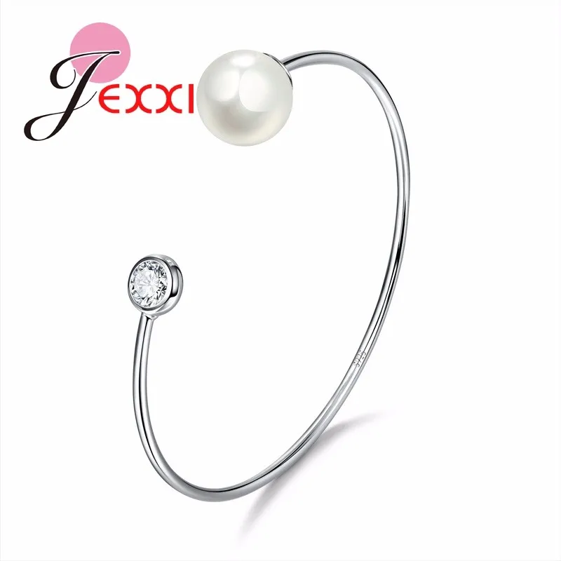 

Simple Elegant Design Wedding Bracelet Bangles For Women 925 Sterling Silver Accessories Round Pearl Crystal Gifts New Year Gift