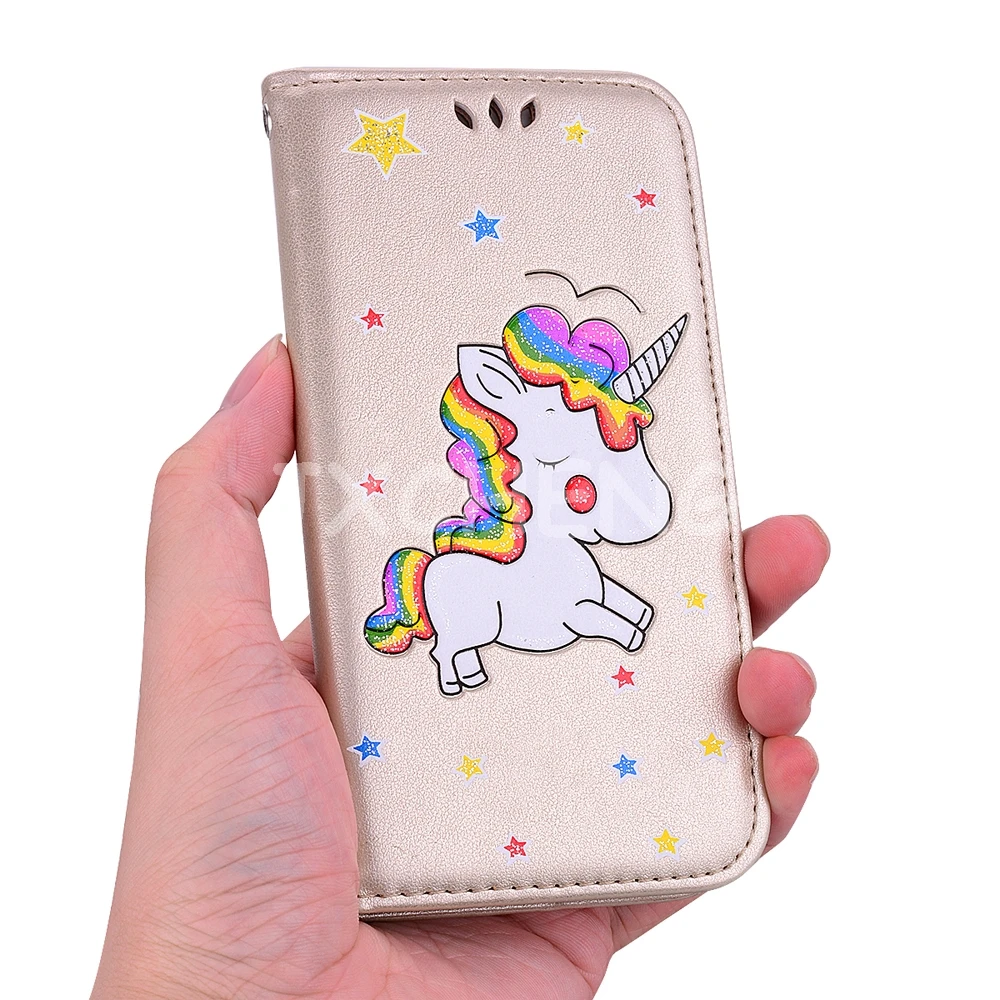 Unicorn Glitter Leather Phone Case for Samsung Galaxy A6 A7 J3 J4 J6