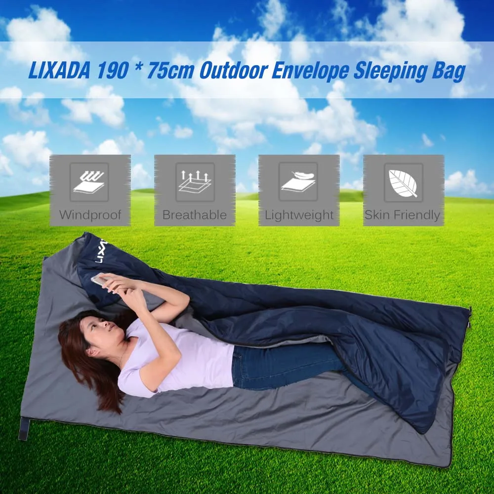 LIXADA 190*75cm Envelope Sleeping Bag Adult Camping Outdoor Mini Walking beach Sleeping Bags Ultralight Travel Bag Spring Autumn