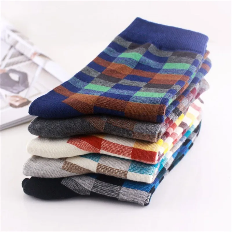 

Mantieqingway Small Square Leisure Socks for Men Plaid Pattern Cotton Elastic Socks Gentlemen Suits Accessories Long Tube Sock