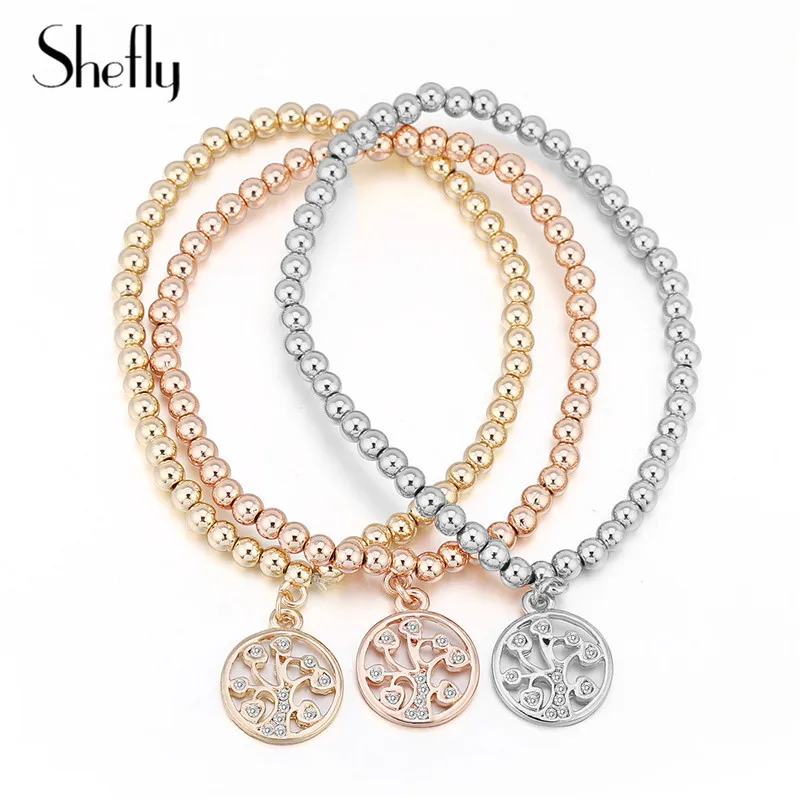 

Colourful Tree Of Life Adjustable Beaded Bracelet European Personality Elastic Crystal Charm Bracelets For Women Jewelry Gifts
