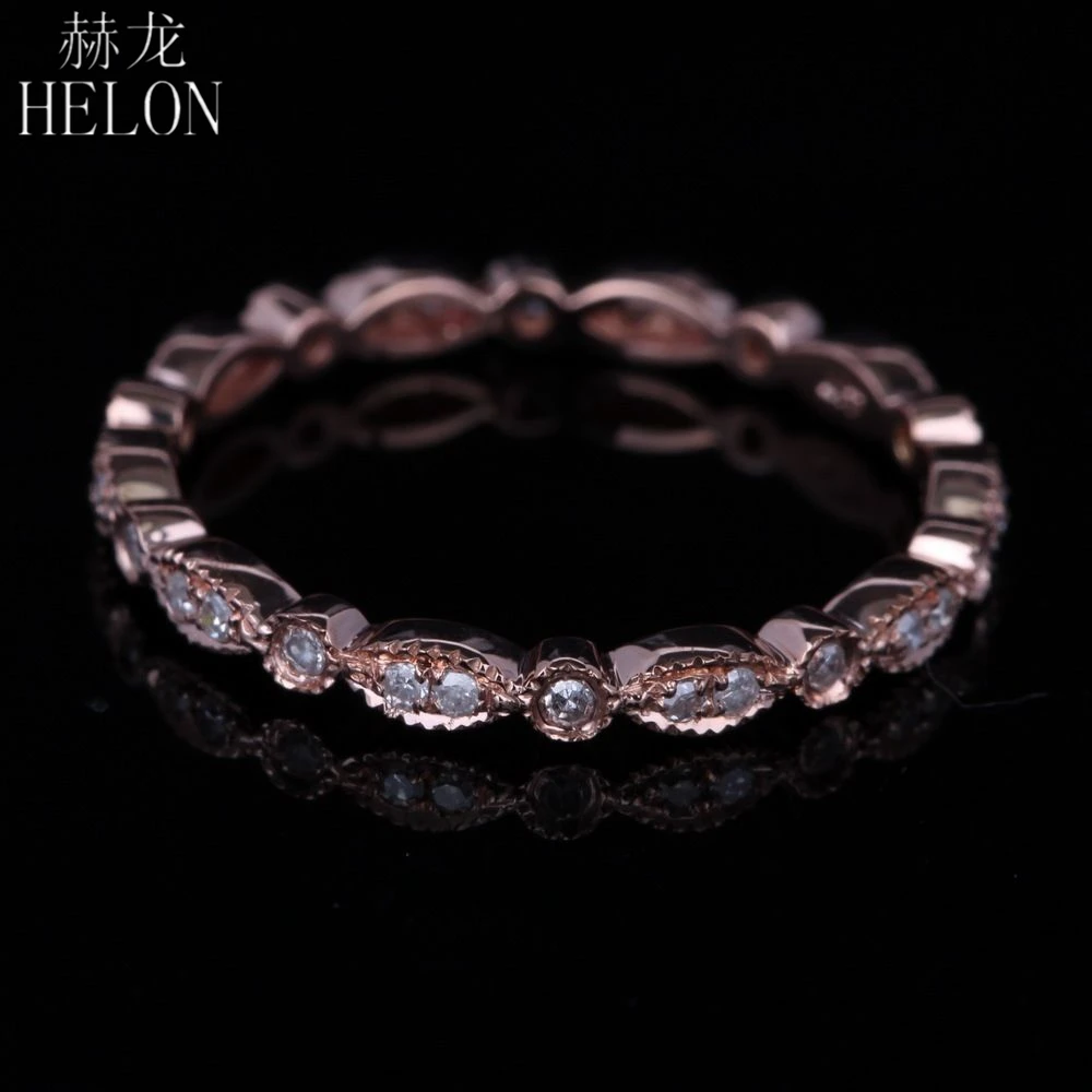 HELON Solid 18 к розовое золото 0.2ct натуральный бриллиант Miligrain группа искусство деко античное полное вечность юбилей кольцо ободок Установка