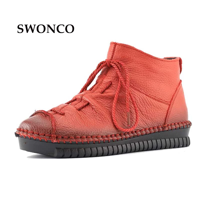 40 Plus Size Zipper Genuine Leahter Ankle Boots Woman Lacing 2017 Autumn Winter Warm Snow Boots  Shoes Female Fashion Fur Boots