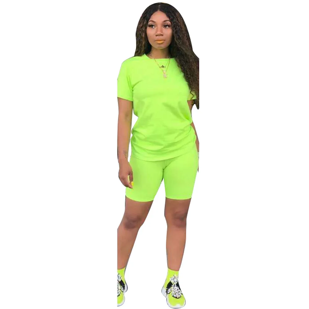 

2019 new women solid sporting casual two piece set short sleeve tee top above knee pants suit tracksuit outfit 4 color GLD8286