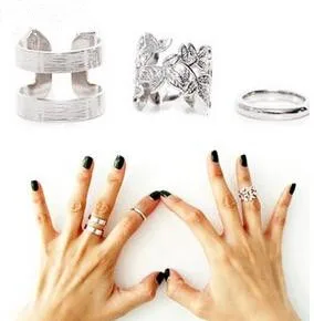 

Ahmed Jewelry 3Pcs/Set Wholesale Price 2017 New Punk Alloy Sliver Flower Band Midi Finger Knuckle Ring Set Rings RA-001
