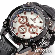 ORKINA Six-hand Miyota JS20 Movement Leather Band Mens Watches Top Brand Luxury Male Quartz Analog Watch Relogio Masculino