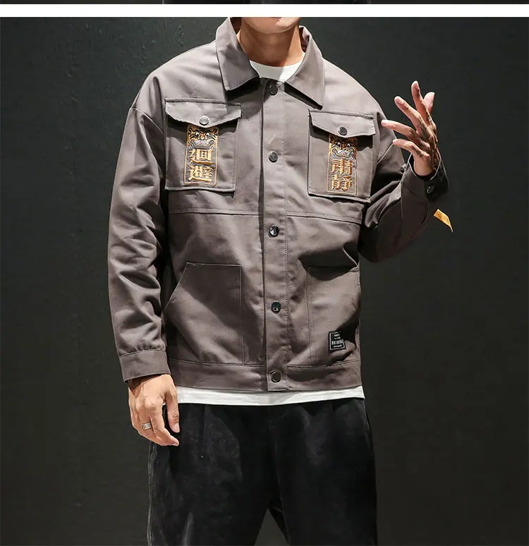 MR-DONOO осенняя куртка с несколькими карманами, мужская Молодежная куртка с вышивкой в китайском стиле, ретро пальто большого размера JK1001