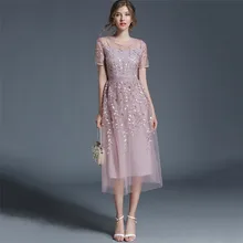Вечерние женские платья розового, фиолетового цвета, S-2XL, Новинка лета, небесно-голубое Сетчатое платье с вышивкой и коротким рукавом, облегающее макси платье, Vestidos LD1036