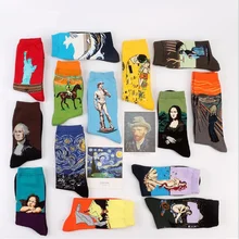 Fashion Art Cotton Crew Printed Socks Painting Pattern Women Harajuku Design Sox Calcetine Van Gogh Novelty