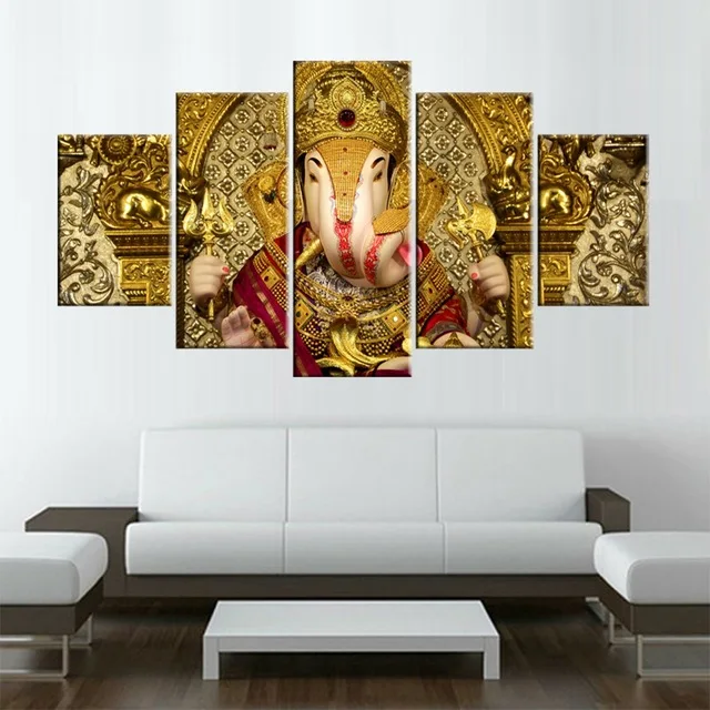 Canvas-HD-Prints-Pictures-Living-Room-Wall-Art-5-Pieces-Golden-Ganesha-Paintings-Elephant-Head-God.jpg_640x640