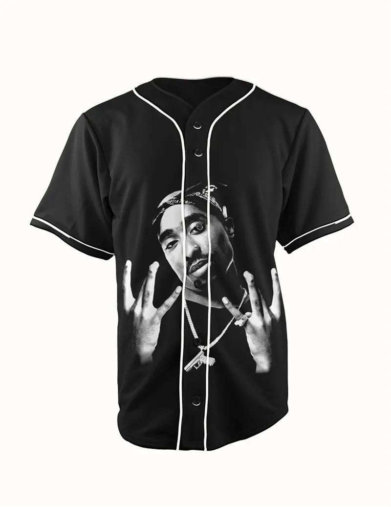Футболка на кнопках Tupac 2 pac westside 3D сублимационный рисунок большой размер 3xl 4xl 5xl