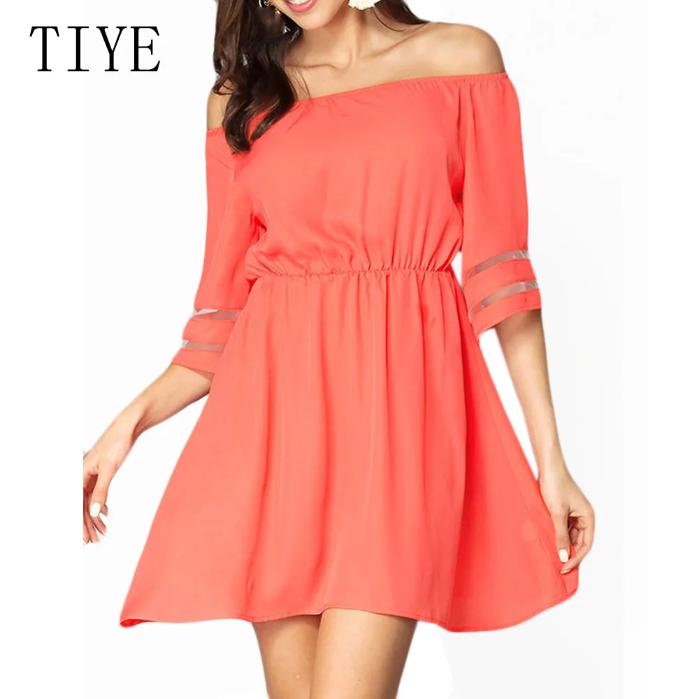 

TIYE New Arrival Strapless Party Princess Dresses Summer Off Shoulder Short Sleeve Slash Neck Casual Loose Fashion Mini Dress