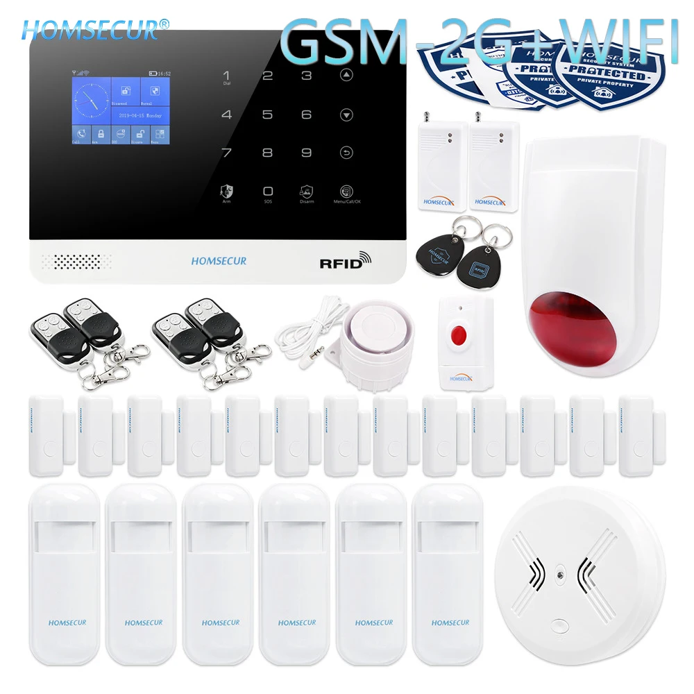 

HOMSECUR Wireless LCD GSM/2G RFID Home House Alarm System with SOS Intercom (EN/DE/ES/RU/FR/PL/PT/IT Menu Adjustable)