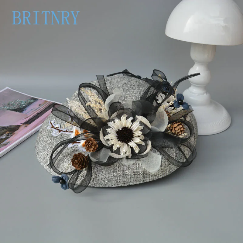 BRITNRY Vintage Handmade Wedding Hat Flowers Fascinators for Women Elegant Hat Wedding Party Evening Bridal Accessories