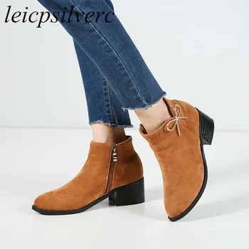 

Women Boots Autumn Winter High Heel Warm Flock Pointed Toe Zip Ankle Chelsea Martin Shoe 2018 New Sexy Fashion Black Beige Brown