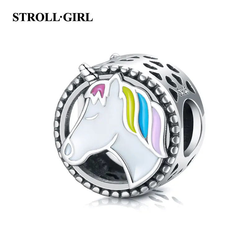 

Strollgirl New 100% 925 Sterling Silver Cute Horse Charm Colorful Enamel Beads Fit European Bracelet Women 2019 DIY Jewelry