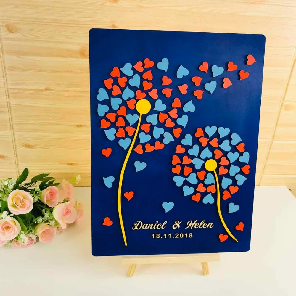 3D Tree Custom Wedding Guest Book Frame with Name & Date Love Signature Book Rustic Alternative DandelionGuest Book Wedding Ideas Decor