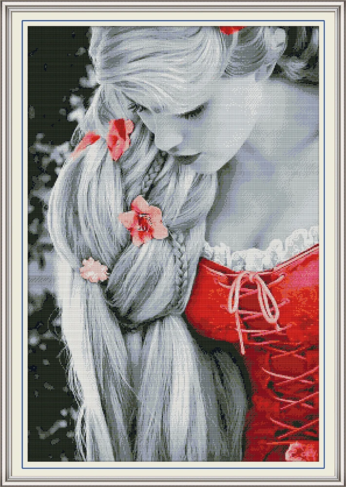 

Long hair Princess cross stitch kit aida 14ct 11ct count print canvas cross stitching kits needlework embroidery DIY handmade