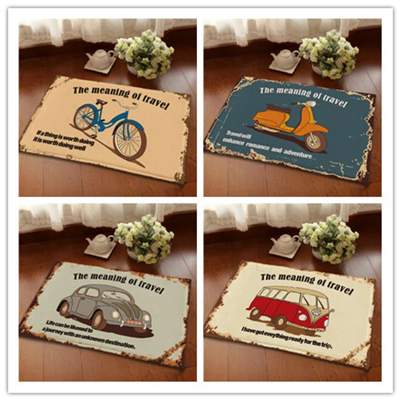 

Vintage transport flannel Carpet bathroom water absorption non-slip rug bedroom Porch doormat floor Kitchen Rugs