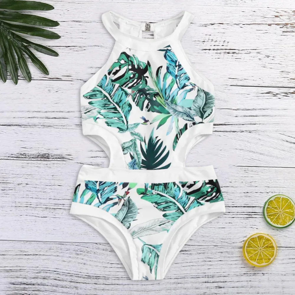 

One Piece Swimsuit Leaf Printing Bandage hollow Siamese swimsuit women summer beachwear swimsuit maillot de bain fille 15#