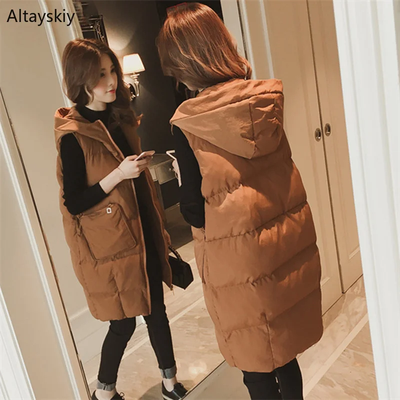 

Vests Women Solid Simple Hooded Elegant Female Large Velvet Warm Womens Leisure Korean Style Elegant Waistcoats Pockets Lovely