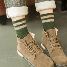 Японские ретро Два Полосатые Гольфы кавайные женские плотные теплые шерстяные зимние носки универсальные термоноски