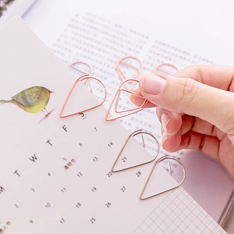 

10 pcs/lot Criativa Water Drop Paper Clips Mini Metal Bookmarks Cute Kawaii Book Markers Student Stationery For Gifts