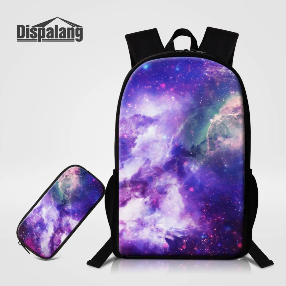 

Dispalang 2 pcs/set Matching Backpack with Pencil Bag Galaxy Star Universe Space Kids School Bag mochila Students Travel Bag