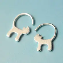 925 пробы серебряные серьги-гвоздики с кошачьими ушками и длинным хвостом для женщин, женские серьги, модные серьги, S-E137