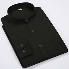 Новое мужское платье с воротником-стойкой, рубашки с длинным рукавом, обтягивающий Официальный сплошной цвет, деловые, белые, черные, красные, умные, повседневные рубашки