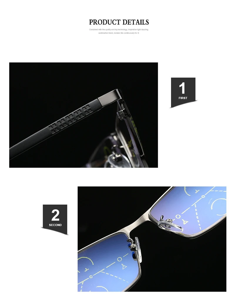 Multi-focus Progressive Reading Glasses Men Prescription Presbyopic Diopter Eyeglasses Male+1.0+1.5+2.0+2.5+3.0 QF220