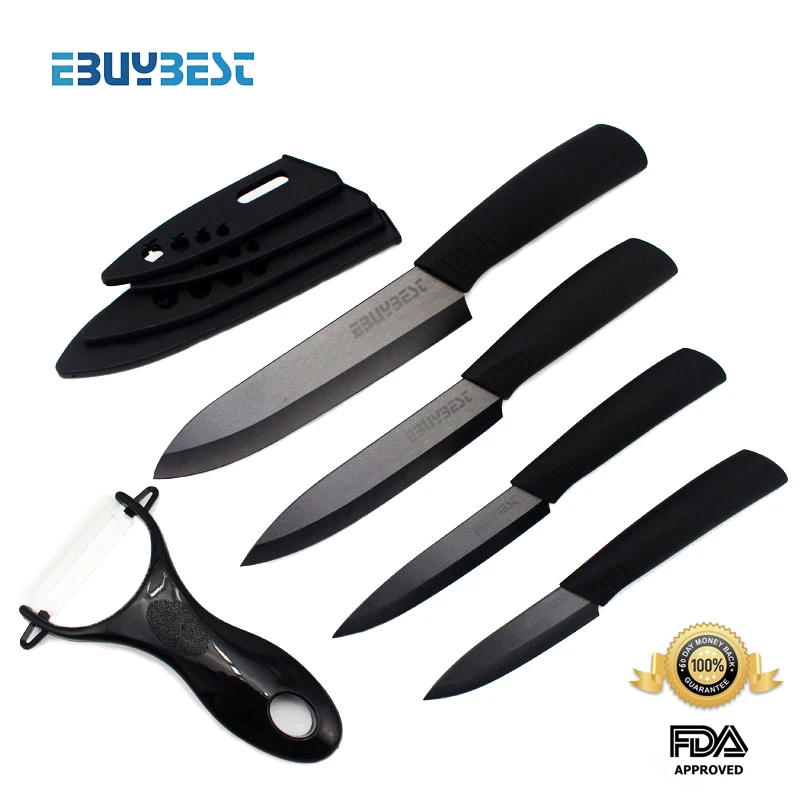 Кухонные ножи, набор керамических ножей 3, 4, 5, 6 дюймов+ Овощечистка, циркониевый черный набор поварских ножей, четыре цвета, нож для очистки овощей, для приготовления пищи