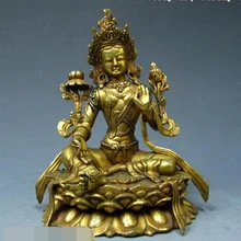 Xd 002555 " Тибет Чистая Бронзовый 24 К Золото Gild Зеленая Тара Кван-Инь Бодхисаттва Статуя Будды