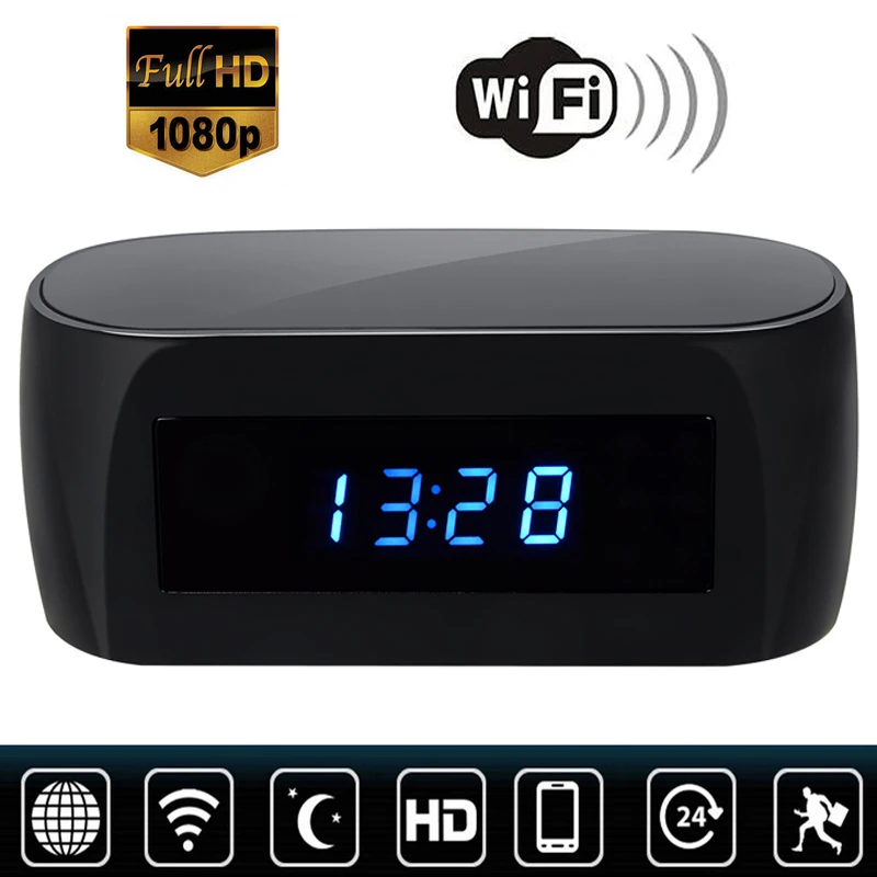 

HD 1080P Wi-Fi IP Camera Alarm Clock with Motion Detection Night Vision Video Recorder Wireless IP Cameras Support IOS/Android