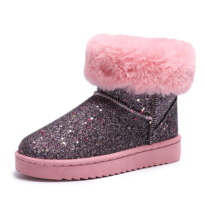 

Warm Winter Botas Woman Bling Bling Glitter Snow Boots Woman Furry Footwear Fluffy Botines Thick Bottomed Plush Martin Bottines