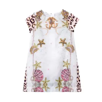 

Summer girls dress Kids vestidos children dress baby dress seashell star fish leopard print rivet 2 to 8 yrs