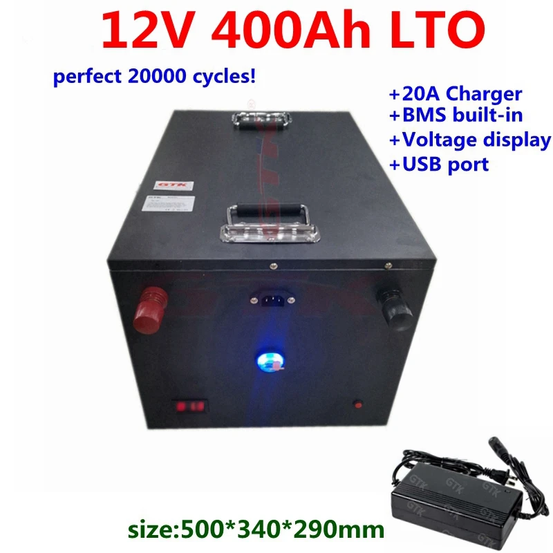

20000 Cycles LTO 12V 400Ah 350Ah Lithium Titanate Battery Pack with BMS for solar system motorhome RV energy system+20A Charger