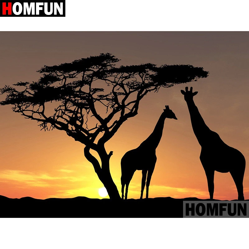 

HOMFUN 5D DIY Diamond Painting Full Square/Round Drill "Tree giraffe" 3D Embroidery Cross Stitch gift Home Decor A01980