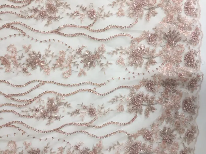 

4yards heavy beaded lace fabric, super delicate , nude pink beaded lace fabric, beading cord lace