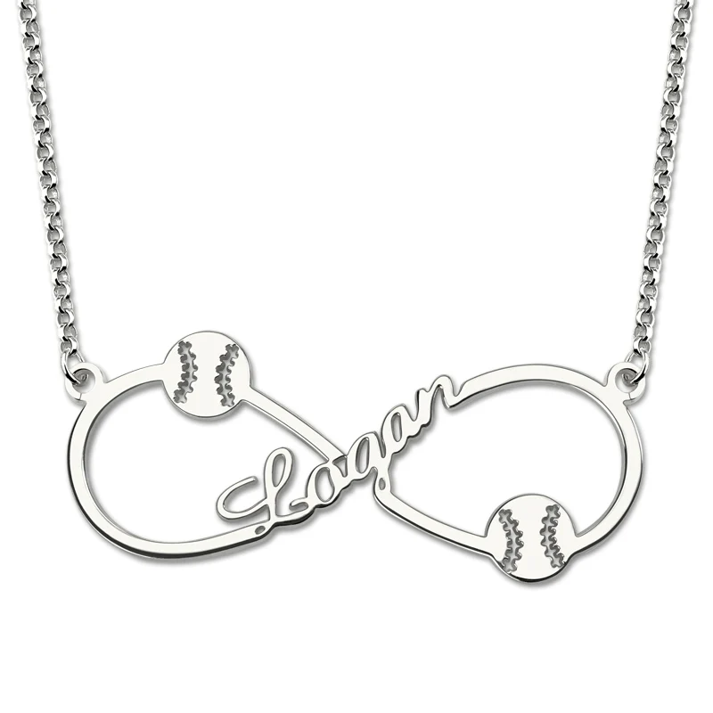 Wholesale Personalized Infinity Baseball Name Necklace Sterling Silver