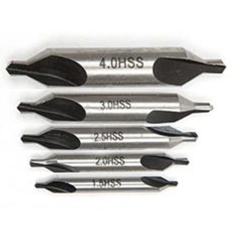 Practical 5 HSS Combined Center Drills Bits Set 60 Degree Countersink Tool Kit High Speed