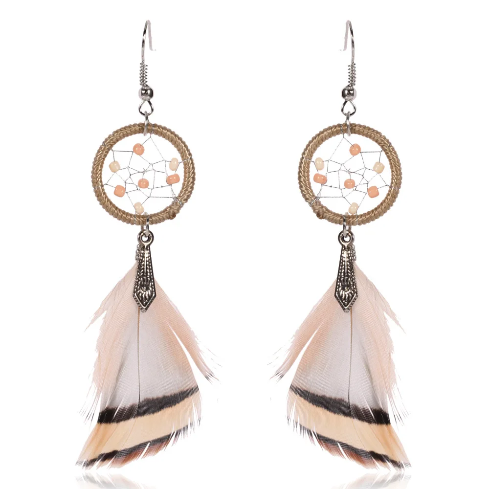 2019 Dream Catcher Alloy Feather Drop Earrings For Women Boho Handmade Fashion Long Feather Earring Charm Party Jewellery Gift