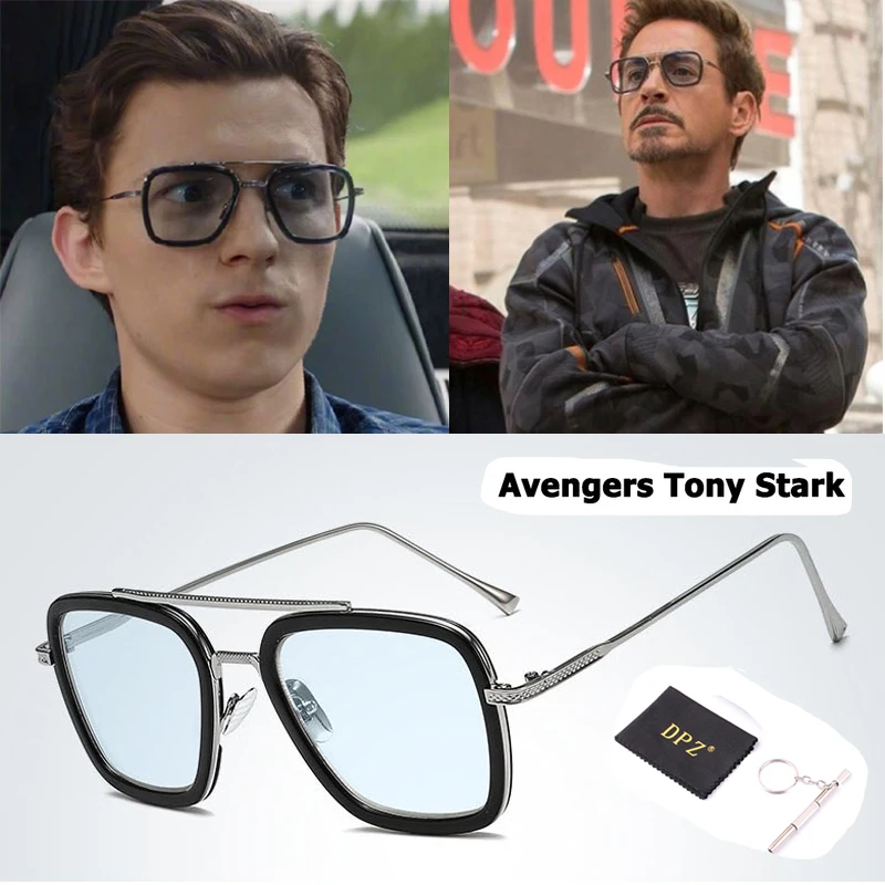 

DPZ NEW Fashion Avengers Tony Stark Flight Style Spiderman Sunglasses Men Square Brand Design Sun Glasses Oculos De Sol Retro