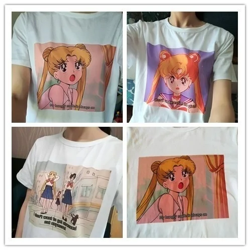 Модный топ в японском стиле с изображением моряка Муны японского аниме Kawaii белый