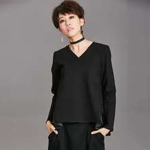 Новинка года; сезон весна-осень; женская модная свободная Сексуальная футболка с v-образным вырезом и длинными рукавами из искусственной кожи в стиле пэчворк; Женская безрукавка с принтом