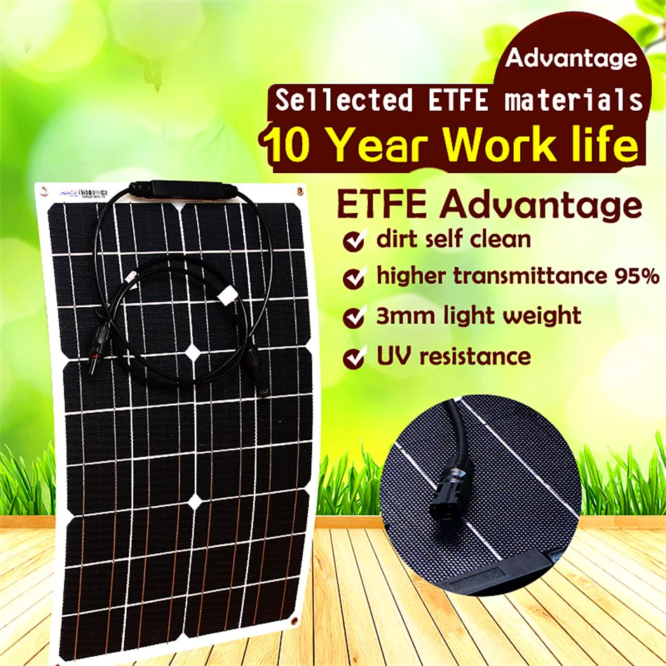 30 Вт ЭТФЭ Полугибкие солнечные панели 12v тонкие flexibble панель солнечных батарей на морской для зарядного устройства, панель солнечных батарей, широкий выбор, 12В 30 Вт